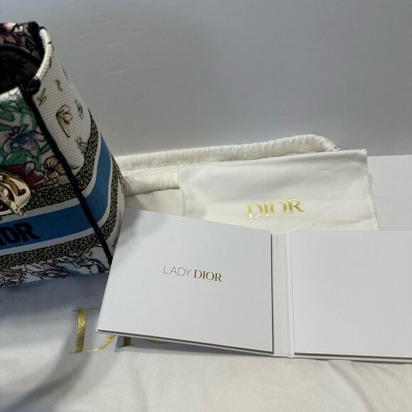 Christian Lady Dior NWT New Fabric Latte Embroidery Off-White Bag - Picture 13 of 16